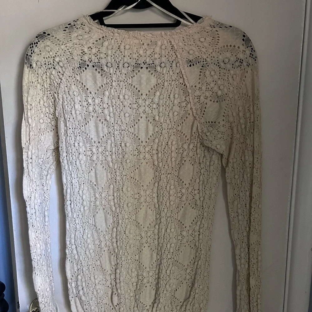 Free People Ivory Crochet Knit Long Sleeve Top
